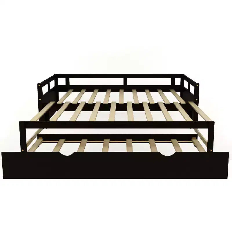 Lit de repos double en bois avec lit gigogne escamotable