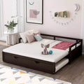 Twin to King Wooden Daybed with Trundle, Extendable Solid Wood Daybed Frame with Pull-Out Trundle