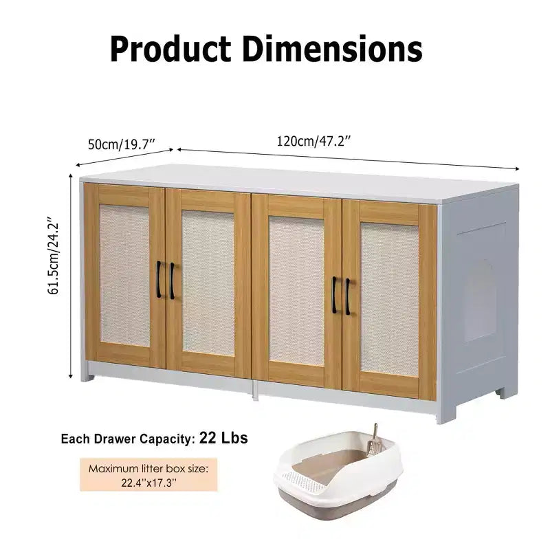 Meuble TV en bois pour chat avec litière cachée et rangement