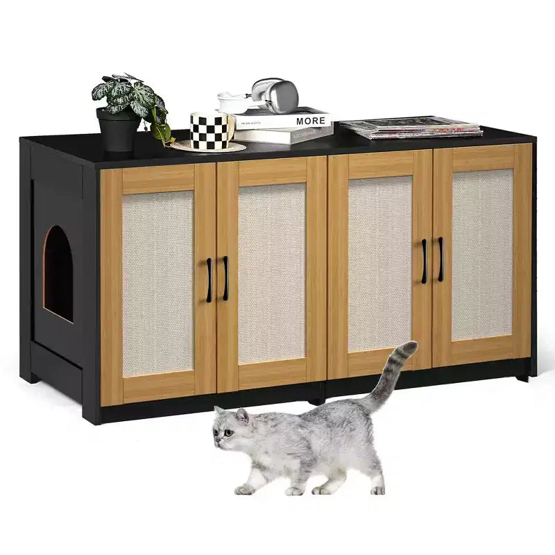 Meuble TV en bois pour chat avec litière cachée et rangement