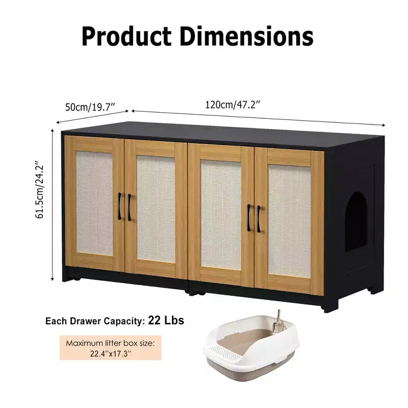 Meuble TV en bois pour chat avec litière cachée et rangement