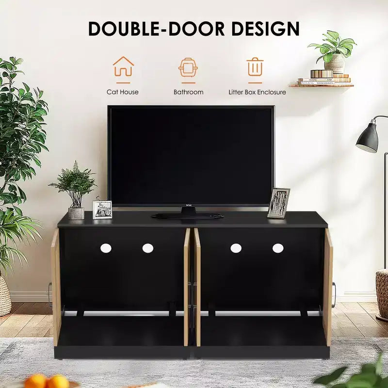 Meuble TV en bois pour chat avec litière cachée et rangement
