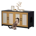 Indoor Cat House TV Stand Side Table Wooden Hidden Litter Box Furniture with Storage Includes Scratching Board Indoor Cat House TV Stand Side Table