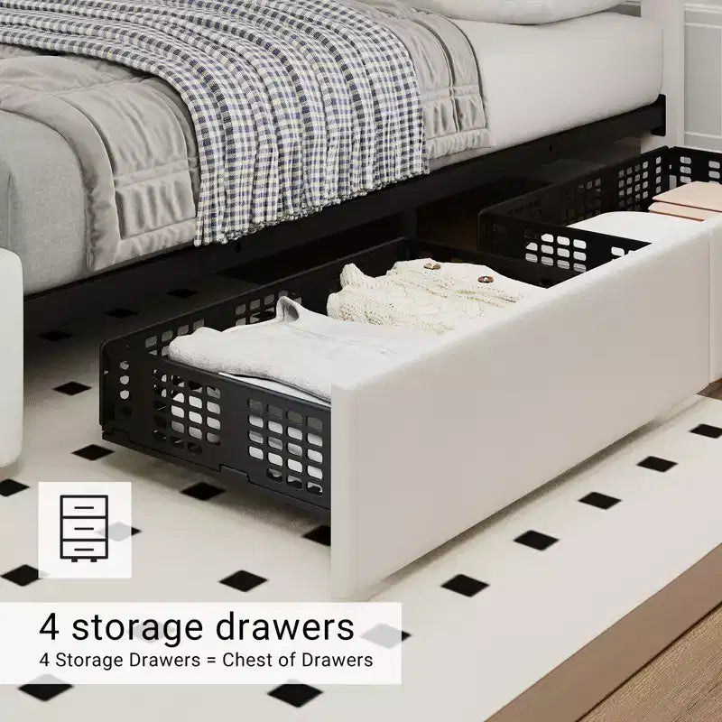 Cadre de lit Queen Size avec 4 tiroirs de rangement et une tête de lit réglable