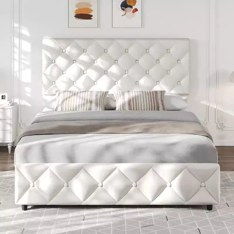 Cadre de lit Queen Size avec 4 tiroirs de rangement et une tête de lit réglable