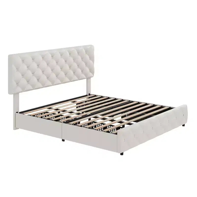 Cadre de lit Queen Size avec 4 tiroirs de rangement et une tête de lit réglable