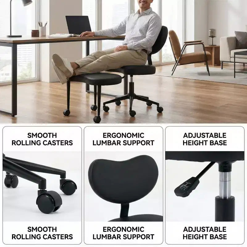 Chaise de bureau à jambes croisées avec hauteur réglable et tabouret à roulettes