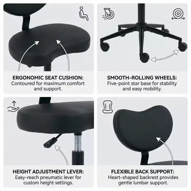 Chaise de bureau à jambes croisées avec hauteur réglable et tabouret à roulettes