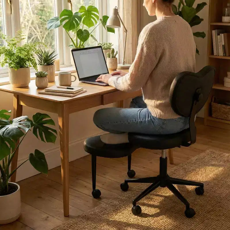 Chaise de bureau à jambes croisées avec hauteur réglable et tabouret à roulettes