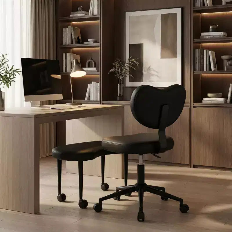 Chaise de bureau à jambes croisées avec hauteur réglable et tabouret à roulettes
