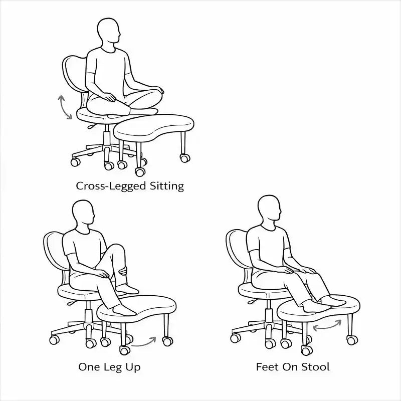 Chaise de bureau à jambes croisées avec hauteur réglable et tabouret à roulettes