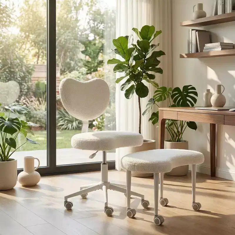 Chaise de bureau à jambes croisées avec hauteur réglable et tabouret à roulettes