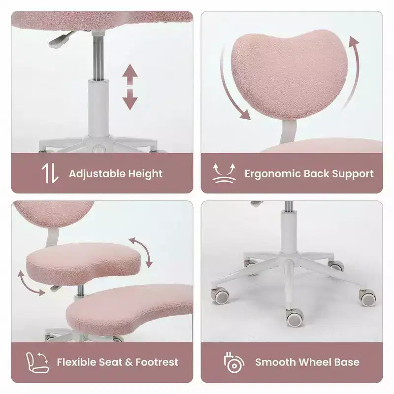 Chaise de bureau à jambes croisées avec hauteur réglable et tabouret à roulettes