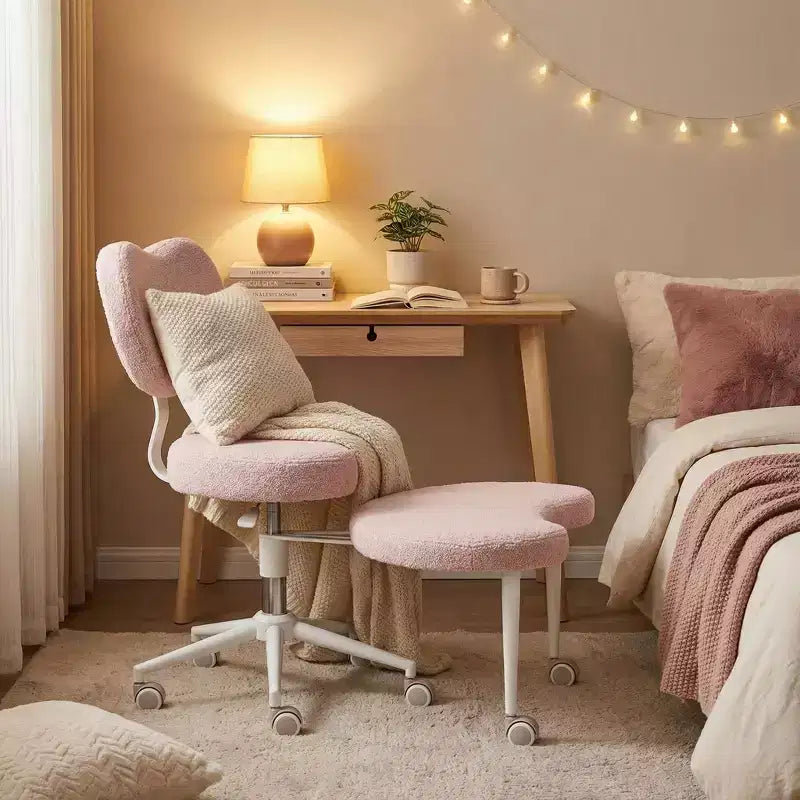 Chaise de bureau à jambes croisées avec hauteur réglable et tabouret à roulettes
