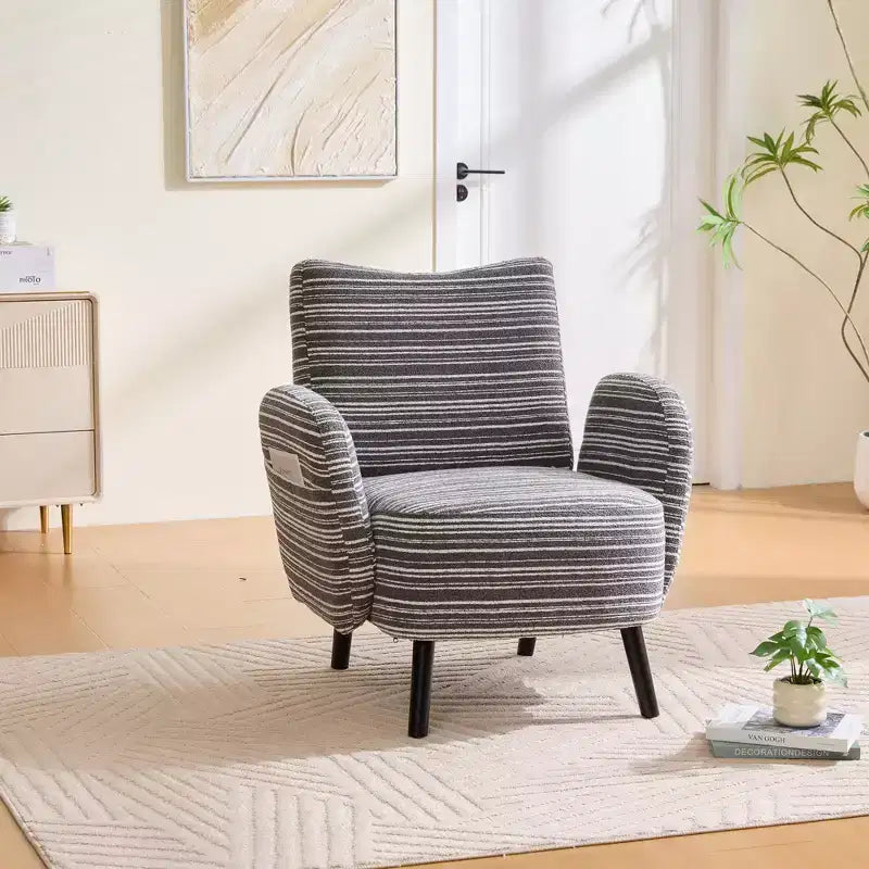 Fauteuil moderne en bouclette avec poche latérale de rangement