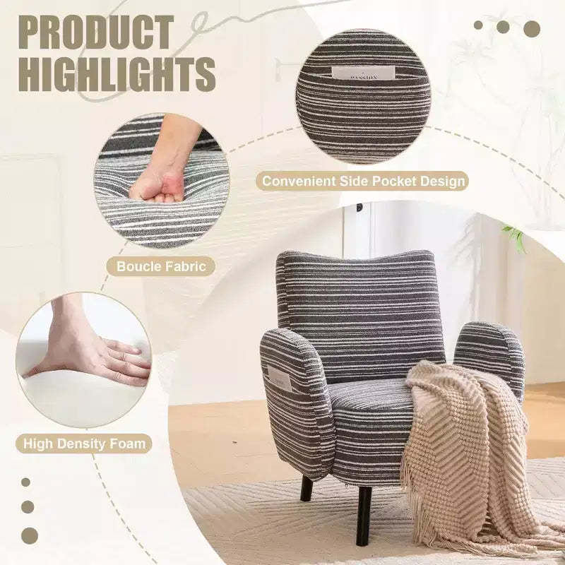 Fauteuil moderne en bouclette avec poche latérale de rangement