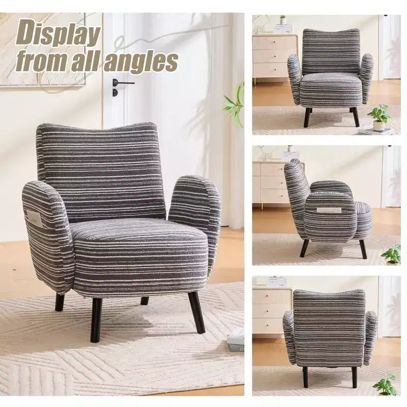 Fauteuil moderne en bouclette avec poche latérale de rangement