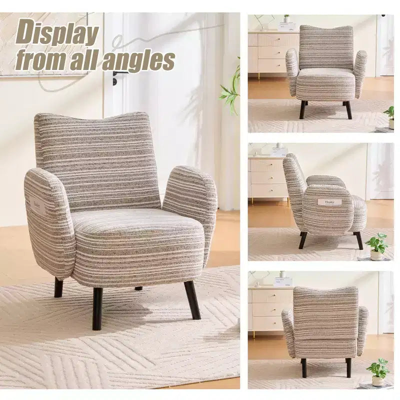 Fauteuil moderne en bouclette avec poche latérale de rangement