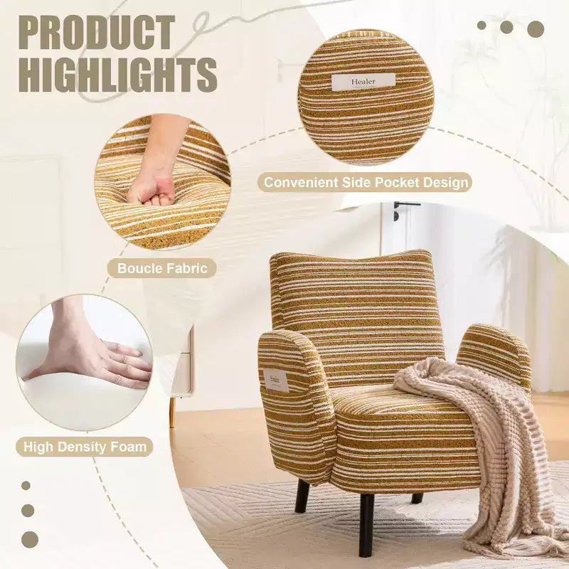 Fauteuil moderne en bouclette avec poche latérale de rangement