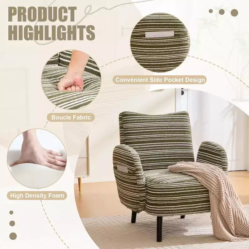 Fauteuil moderne en bouclette avec poche latérale de rangement