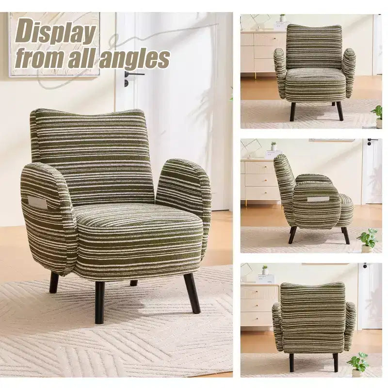 Fauteuil moderne en bouclette avec poche latérale de rangement
