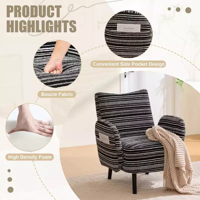 Fauteuil moderne en bouclette avec poche latérale de rangement