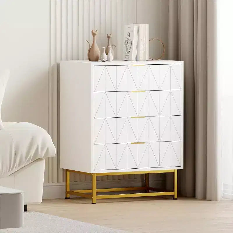 Buffet 4 tiroirs, Meuble de rangement moderne avec pieds dorés pour chambre, salon, 60x40x80cm