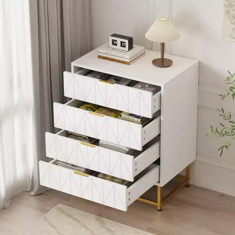 Buffet 4 tiroirs, Meuble de rangement moderne avec pieds dorés pour chambre, salon, 60x40x80cm