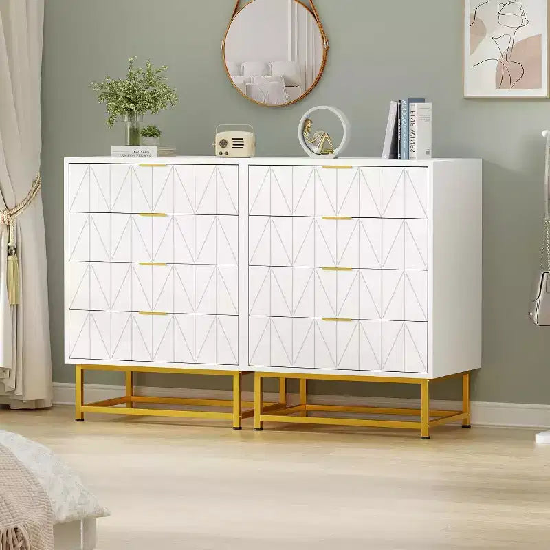 Buffet 4 tiroirs, Meuble de rangement moderne avec pieds dorés pour chambre, salon, 60x40x80cm