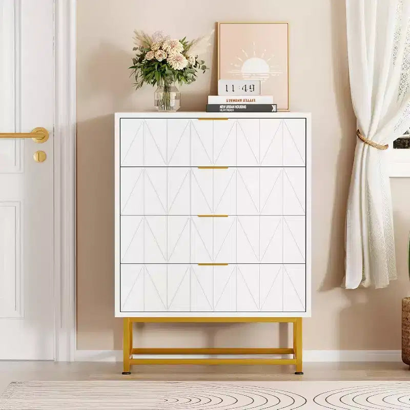 Buffet 4 tiroirs, Meuble de rangement moderne avec pieds dorés pour chambre, salon, 60x40x80cm