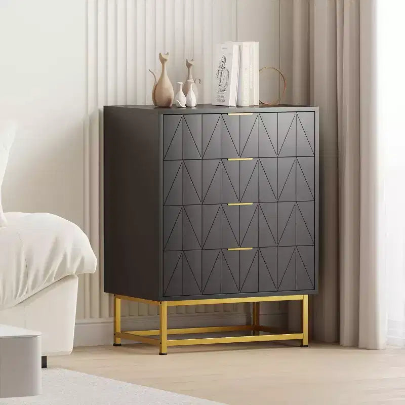 Buffet 4 tiroirs, Meuble de rangement moderne avec pieds dorés pour chambre, salon, 60x40x80cm