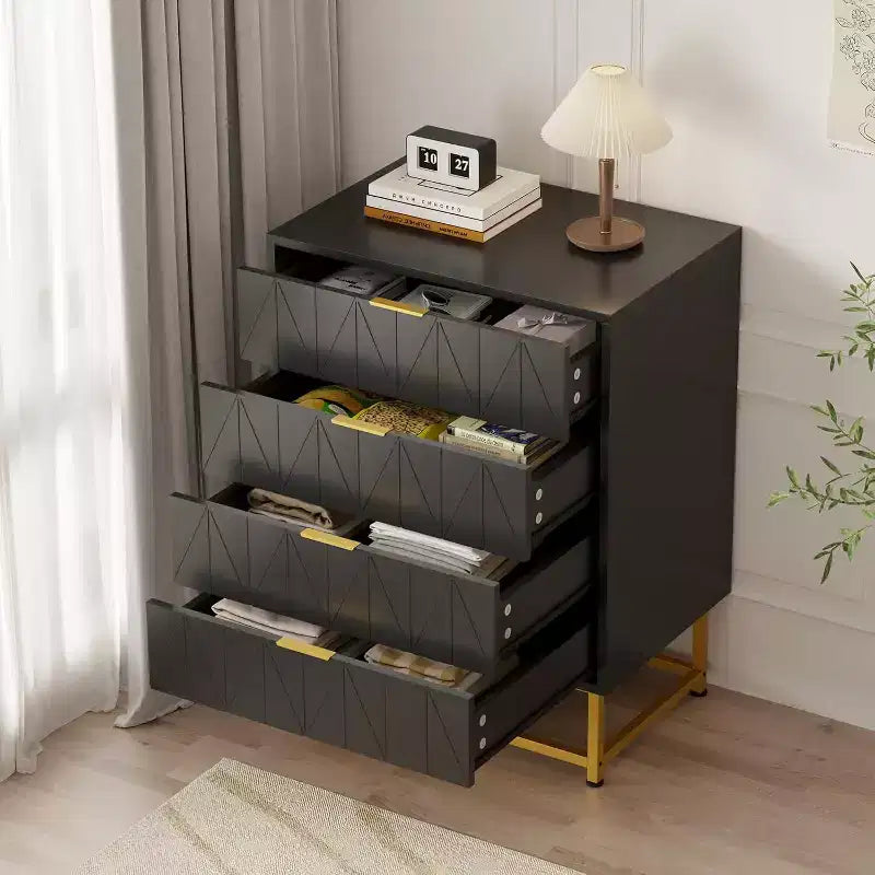 Buffet 4 tiroirs, Meuble de rangement moderne avec pieds dorés pour chambre, salon, 60x40x80cm