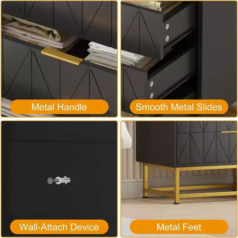 Buffet 4 tiroirs, Meuble de rangement moderne avec pieds dorés pour chambre, salon, 60x40x80cm