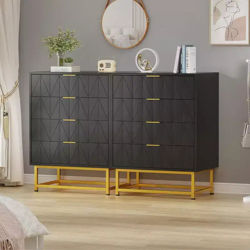 Buffet 4 tiroirs, Meuble de rangement moderne avec pieds dorés pour chambre, salon, 60x40x80cm