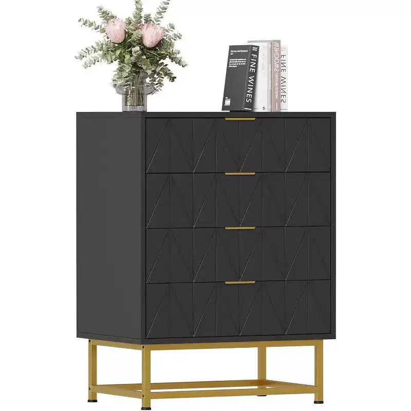 Acekool 4 Drawer Sideboard, Modern Storage Cabinet with Gold Legs for Bedroom, Living Room, 60x40x80cm