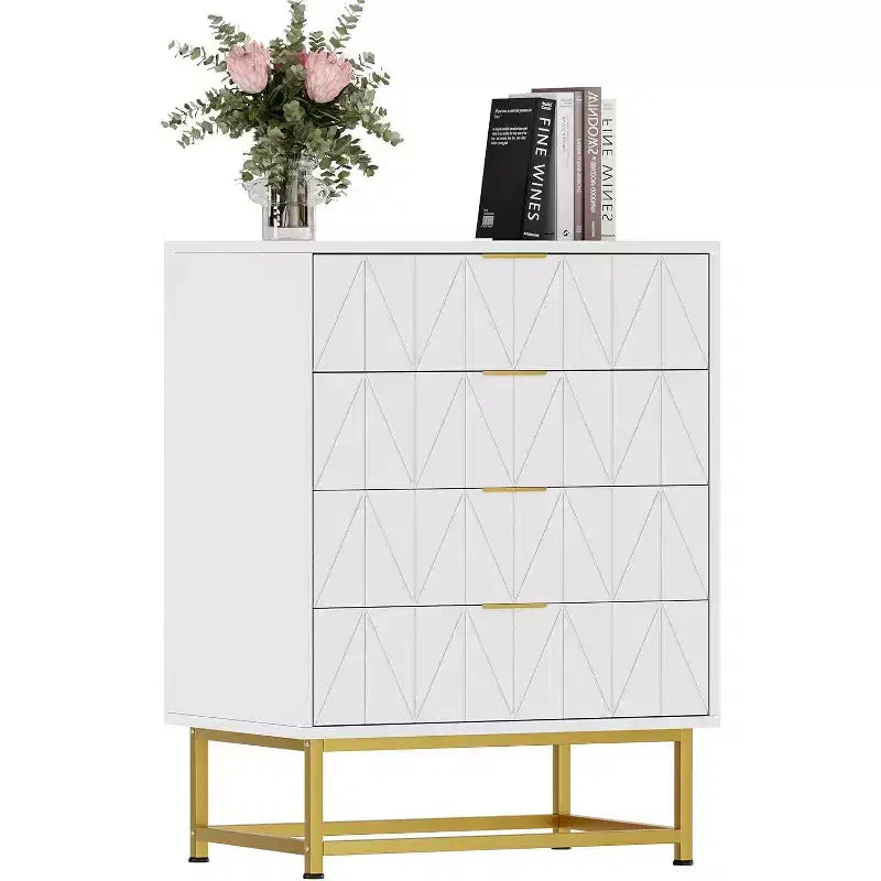 Buffet 4 tiroirs, Meuble de rangement moderne avec pieds dorés pour chambre, salon, 60x40x80cm