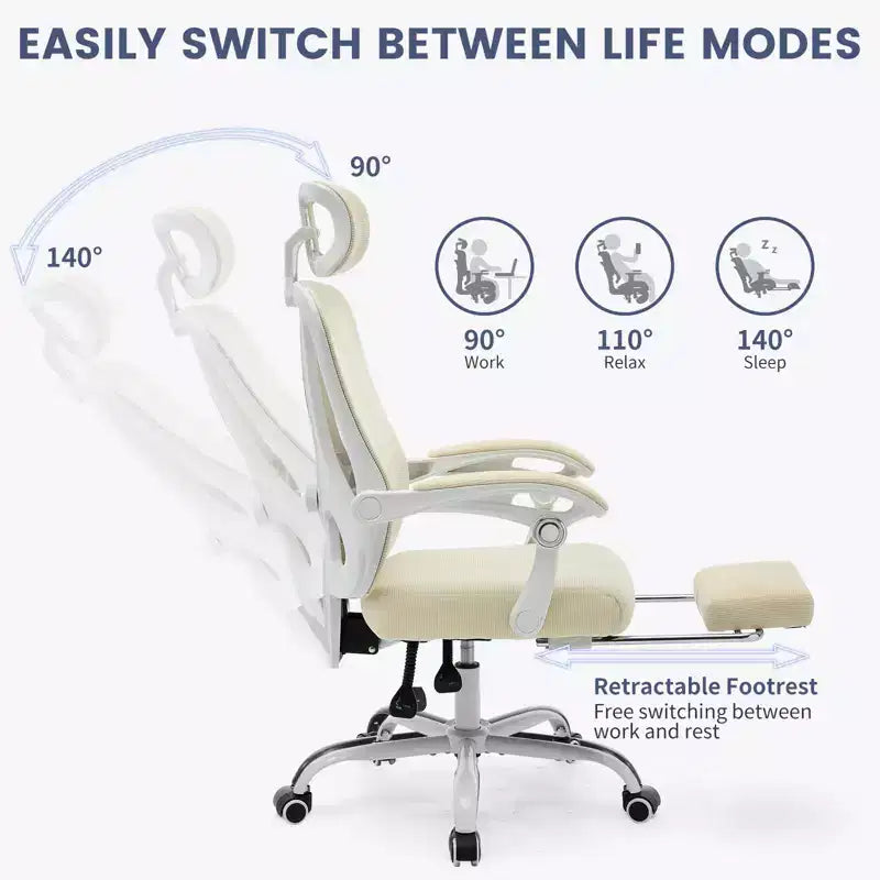 Chaise de bureau ergonomique à roulettes, Chaise de bureau à dossier haut en maille, Chaise d'ordinateur pivotante réglable en hauteur pour le travail ou le jeu