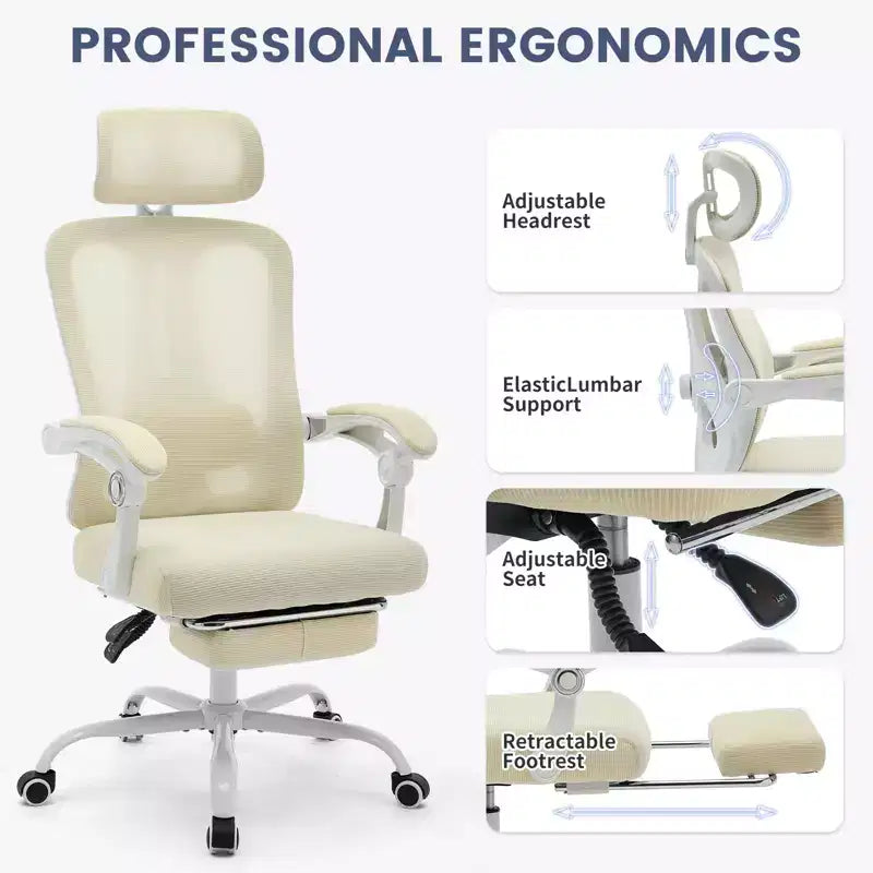 Chaise de bureau ergonomique à roulettes, Chaise de bureau à dossier haut en maille, Chaise d'ordinateur pivotante réglable en hauteur pour le travail ou le jeu