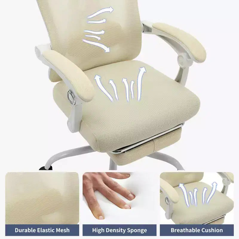 Chaise de bureau ergonomique à roulettes, Chaise de bureau à dossier haut en maille, Chaise d'ordinateur pivotante réglable en hauteur pour le travail ou le jeu