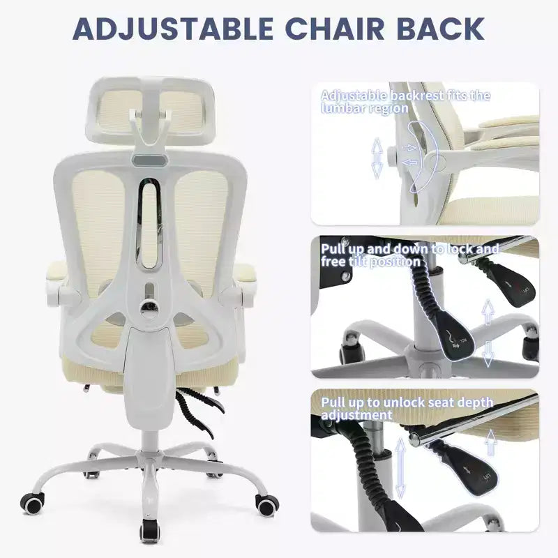 Chaise de bureau ergonomique à roulettes, Chaise de bureau à dossier haut en maille, Chaise d'ordinateur pivotante réglable en hauteur pour le travail ou le jeu