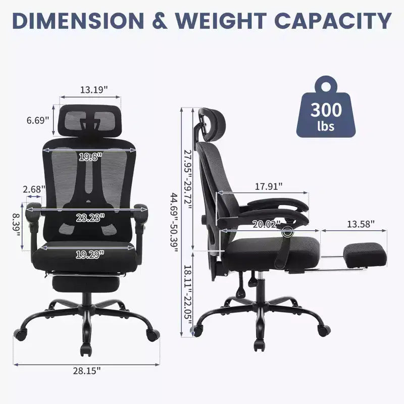 Chaise de bureau ergonomique à roulettes, Chaise de bureau à dossier haut en maille, Chaise d'ordinateur pivotante réglable en hauteur pour le travail ou le jeu