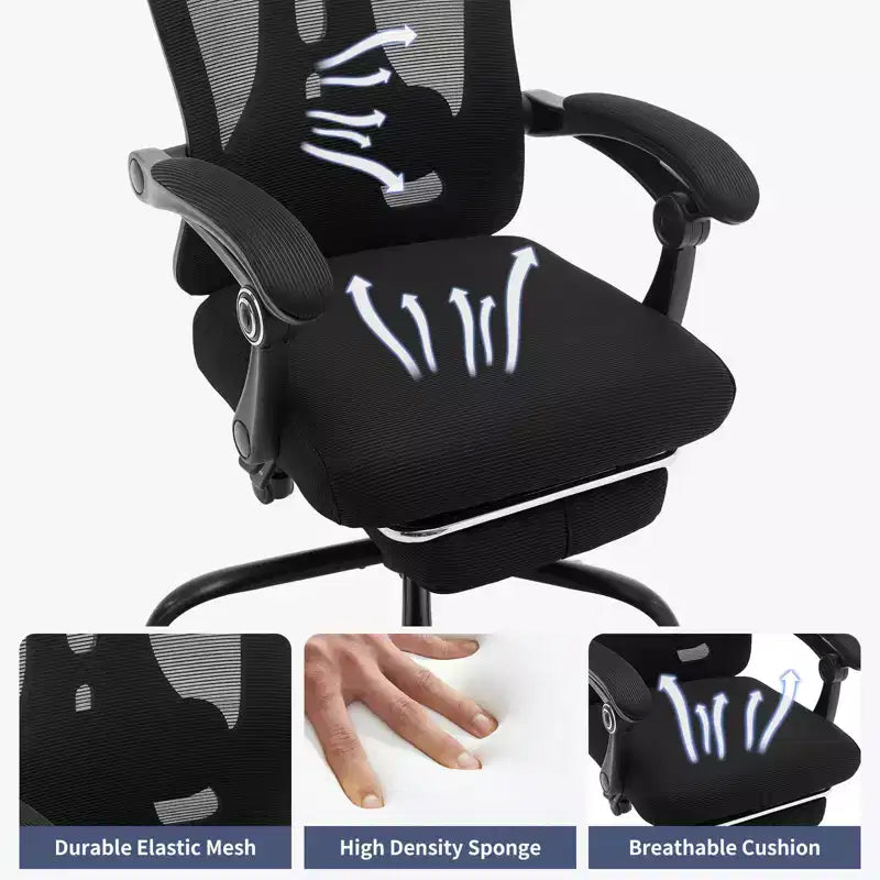 Chaise de bureau ergonomique à roulettes, Chaise de bureau à dossier haut en maille, Chaise d'ordinateur pivotante réglable en hauteur pour le travail ou le jeu
