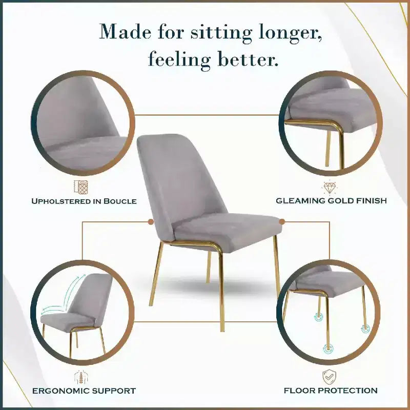 Chaise de salle à manger moderne capitonnée avec pieds en acier doré