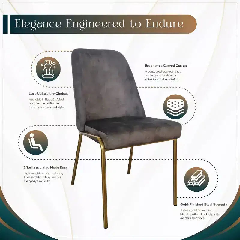 Chaise de salle à manger moderne capitonnée avec pieds en acier doré