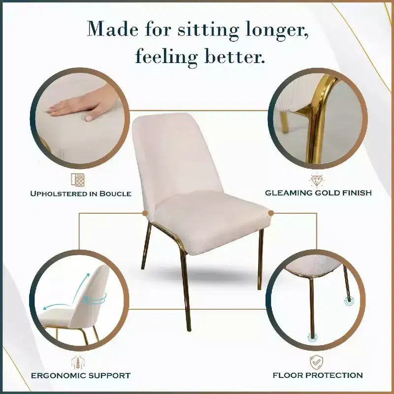 Chaise de salle à manger moderne capitonnée avec pieds en acier doré