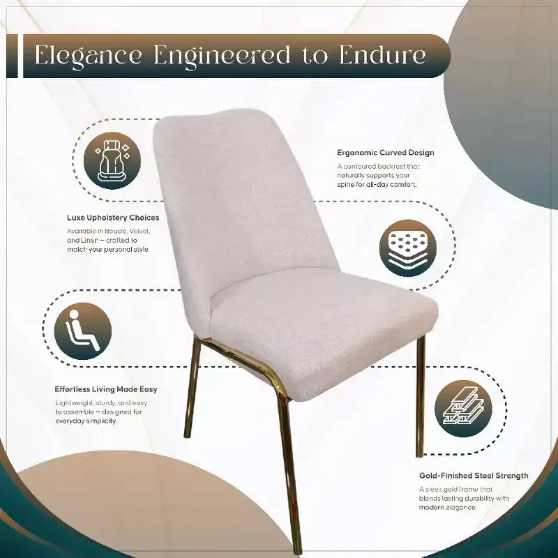 Chaise de salle à manger moderne capitonnée avec pieds en acier doré