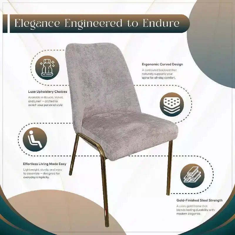 Chaise de salle à manger moderne capitonnée avec pieds en acier doré