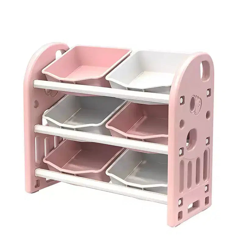 Organisateur de rangement de jouets pour enfants, étagère en PEHD à 6 bacs, pour salle de jeux, chambre, salon, rose