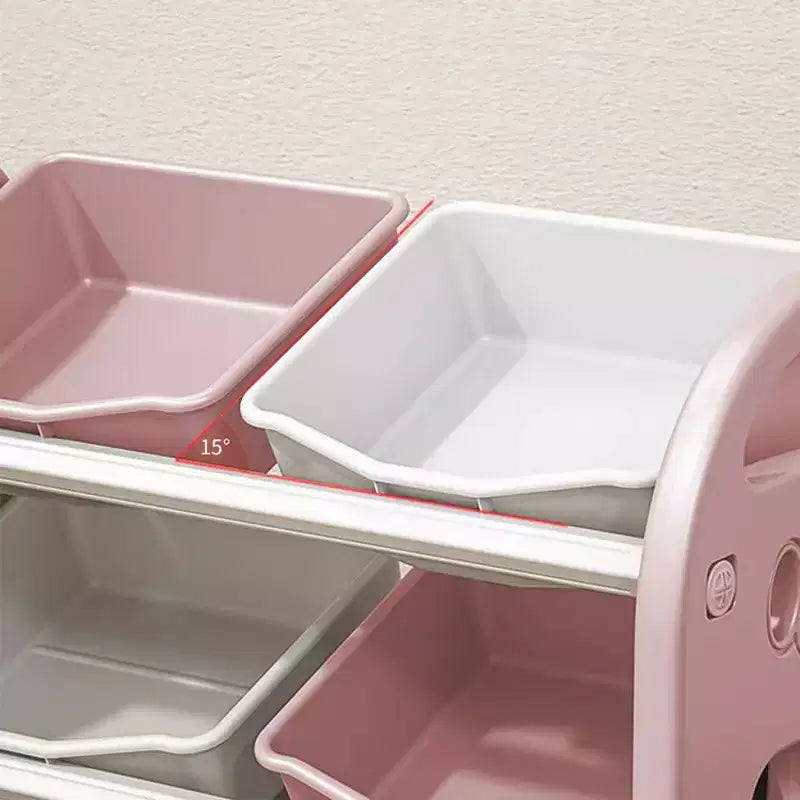 Organisateur de rangement de jouets pour enfants, étagère en PEHD à 6 bacs, pour salle de jeux, chambre, salon, rose