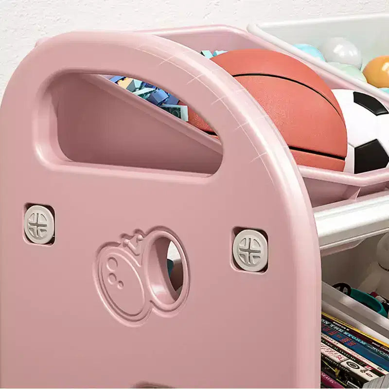 Organisateur de rangement de jouets pour enfants, étagère en PEHD à 6 bacs, pour salle de jeux, chambre, salon, rose